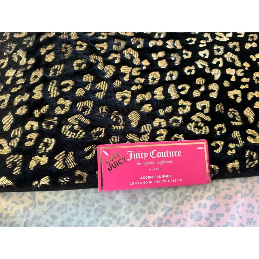 Juicy Couture Home Black Gold Leopard Print Accent Runner Rug 20 x 60